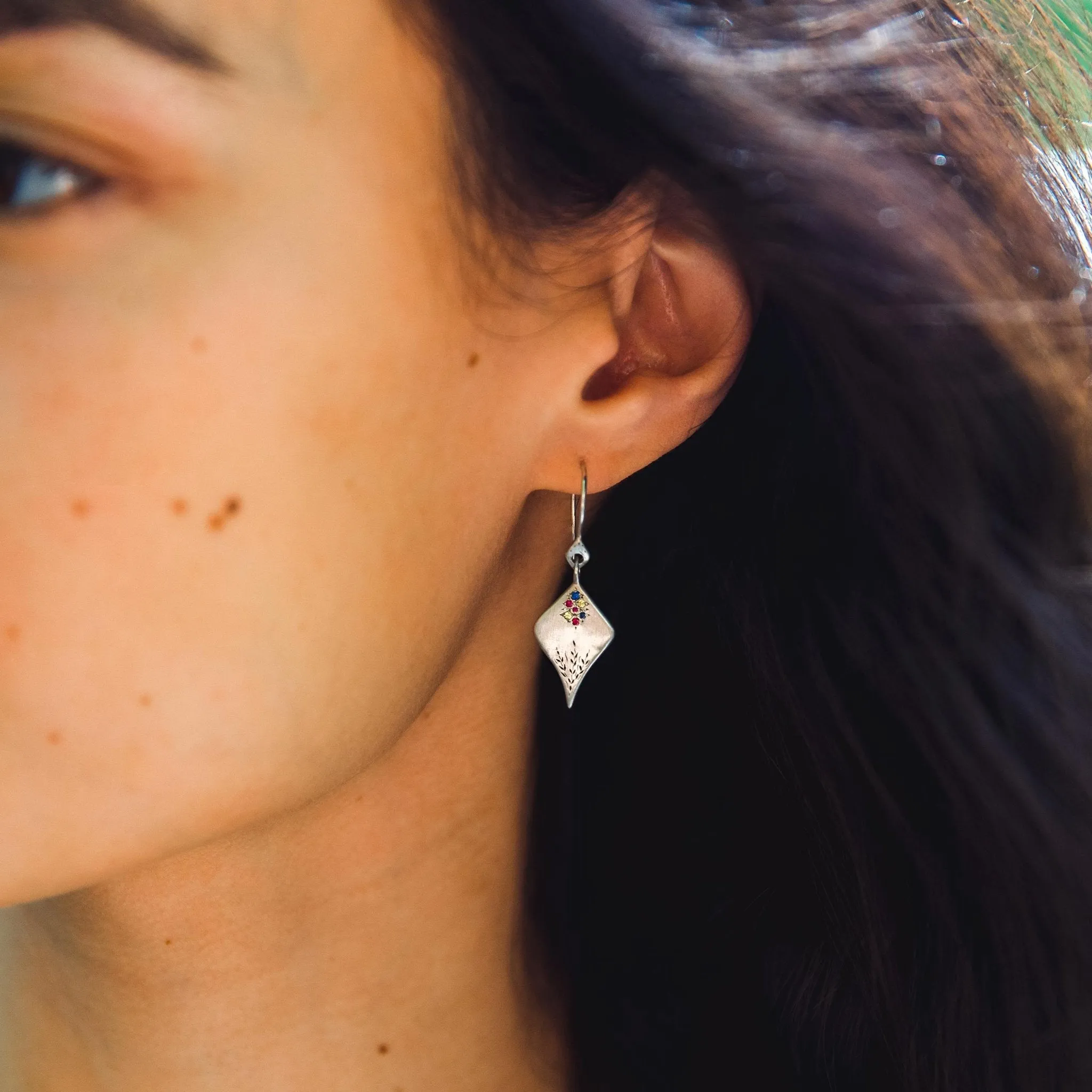 Silver Multi-Colored Sapphire "Secret Garden" Earrings