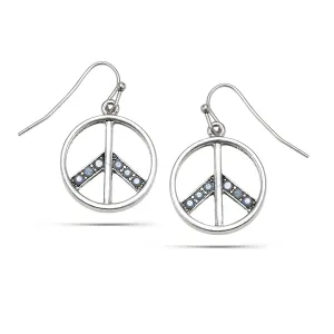 SILVER PEACE CRYSTAL DROP  EARRINGS #291BL3401 (8E6)