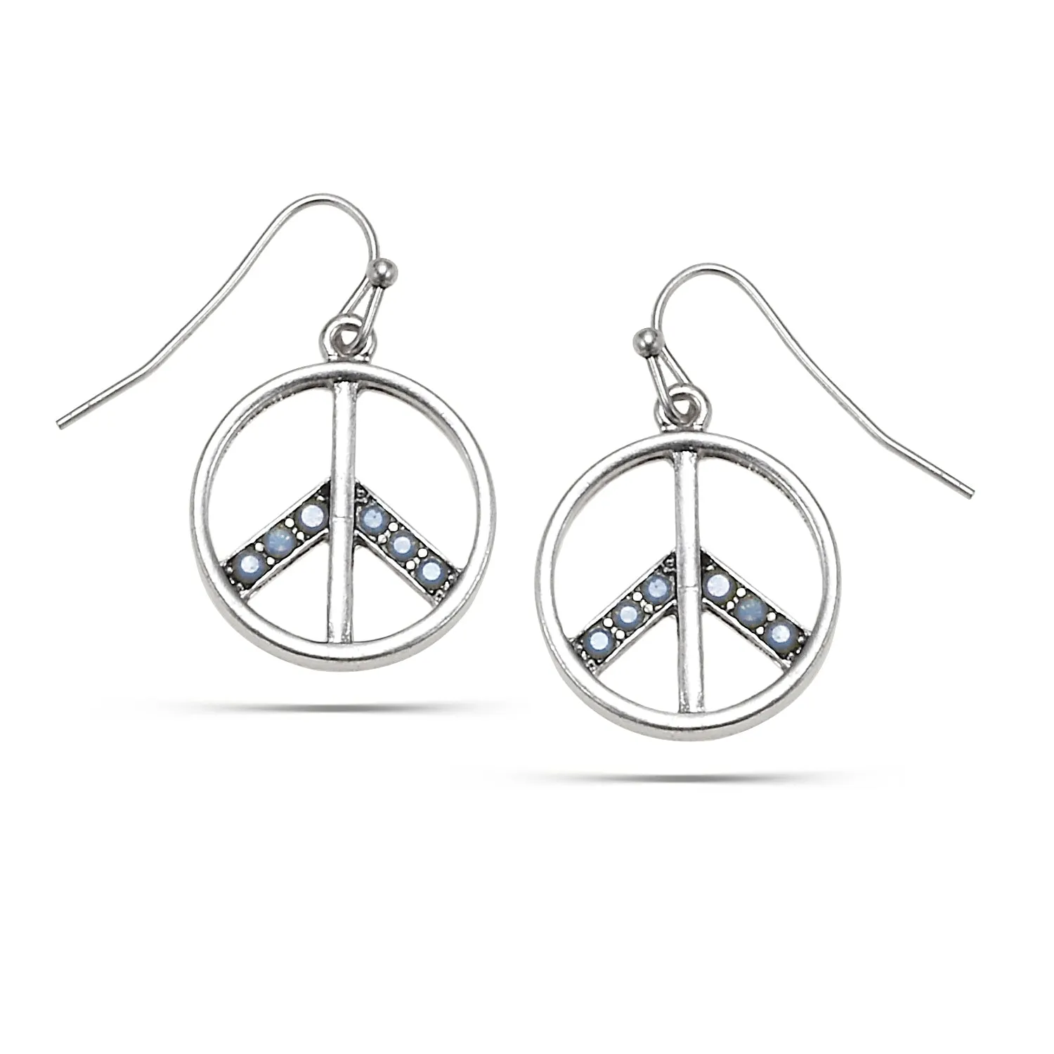SILVER PEACE CRYSTAL DROP  EARRINGS #291BL3401 (8E6)