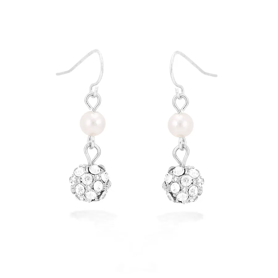 SILVER PEARL CRYSTAL EARRINGS  #FW1403749 (IF12)