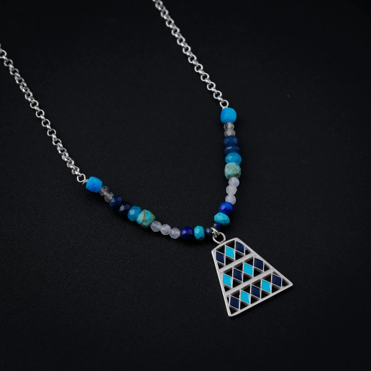 Silver Pendant Necklace with Multicolor Stones