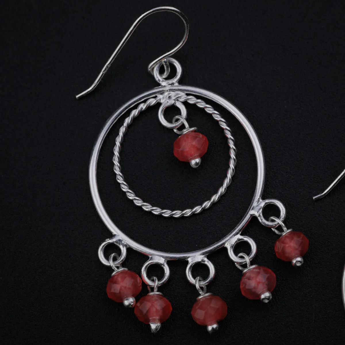 Silver Pink Sapphire Chandbali