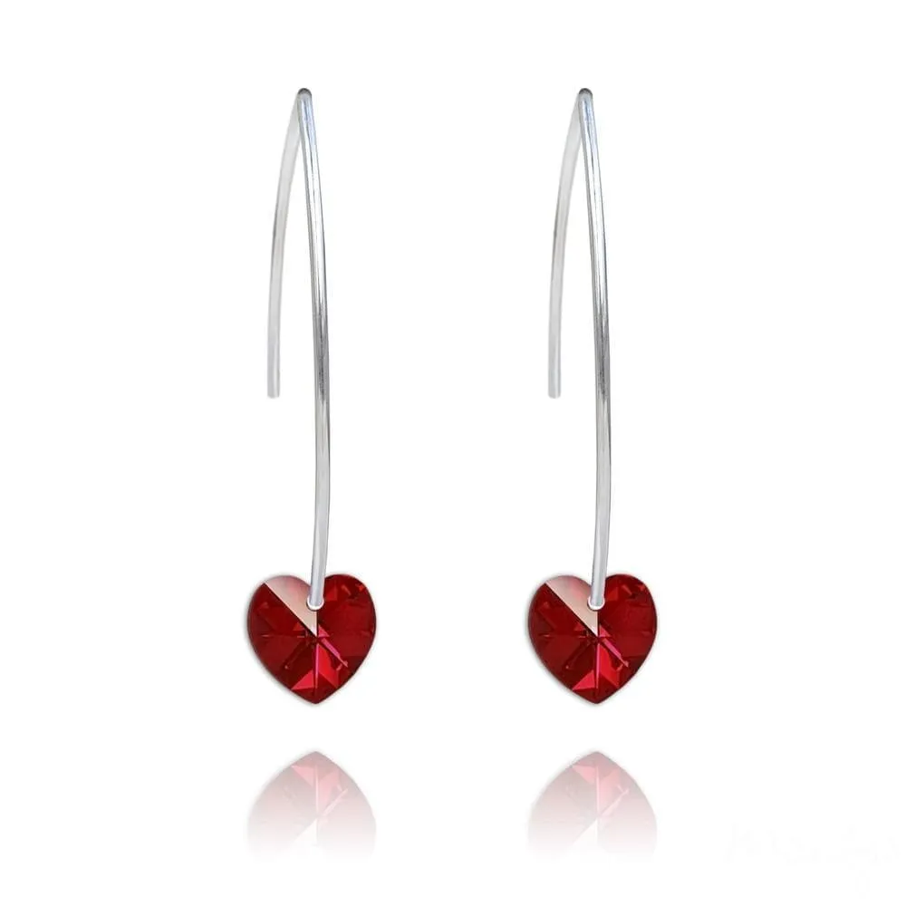 Silver Red Siam Heart Earrings