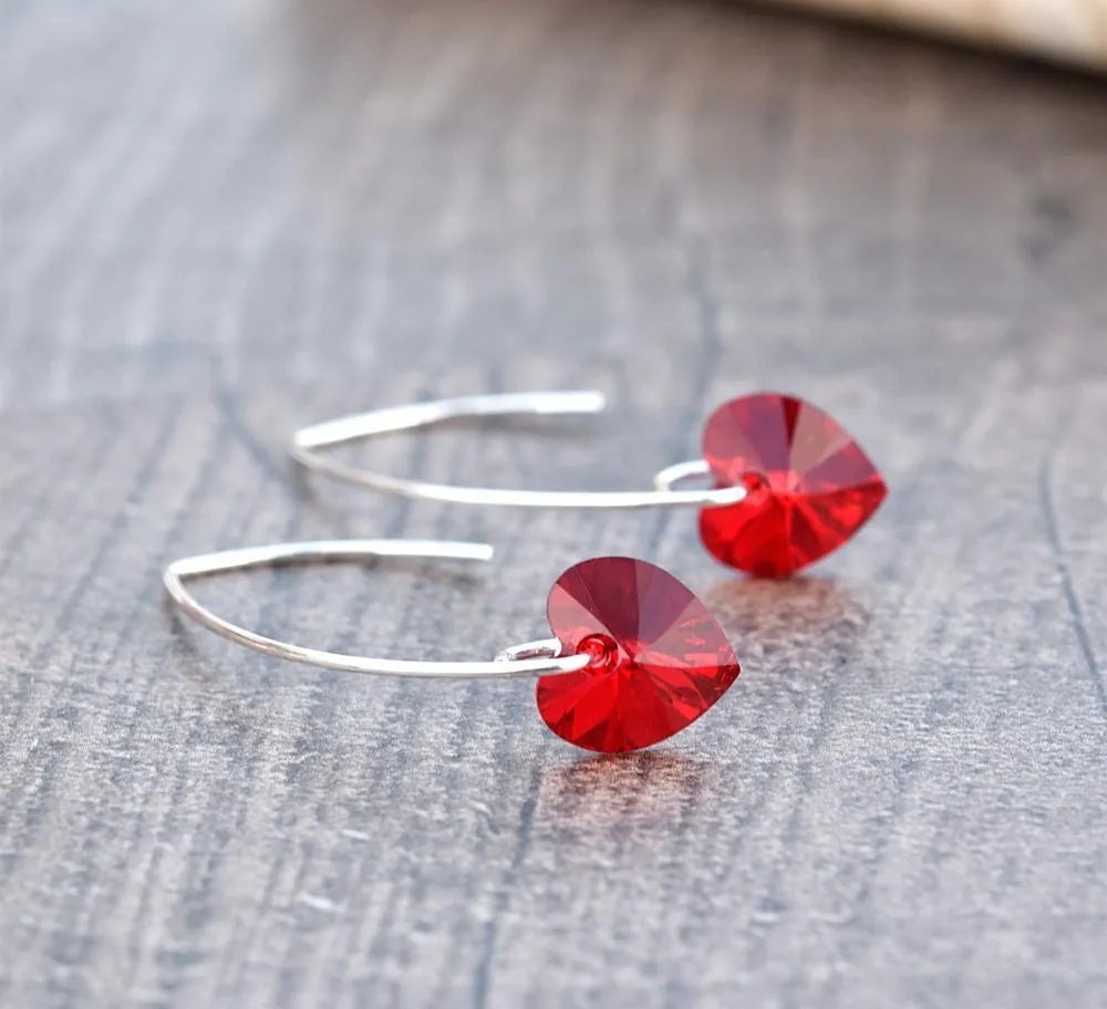 Silver Red Siam Heart Earrings