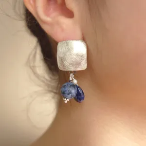 Silver, Sapphire, and African Pietersite earrings
