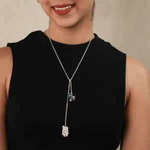 Silver Tie & Wear Necklace with Pearls & Semi Precious Stones