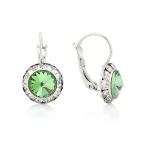 SILVER-TONE GREEN CRYSTAL EARRINGS  #MWE-39SS-03 (OH5)