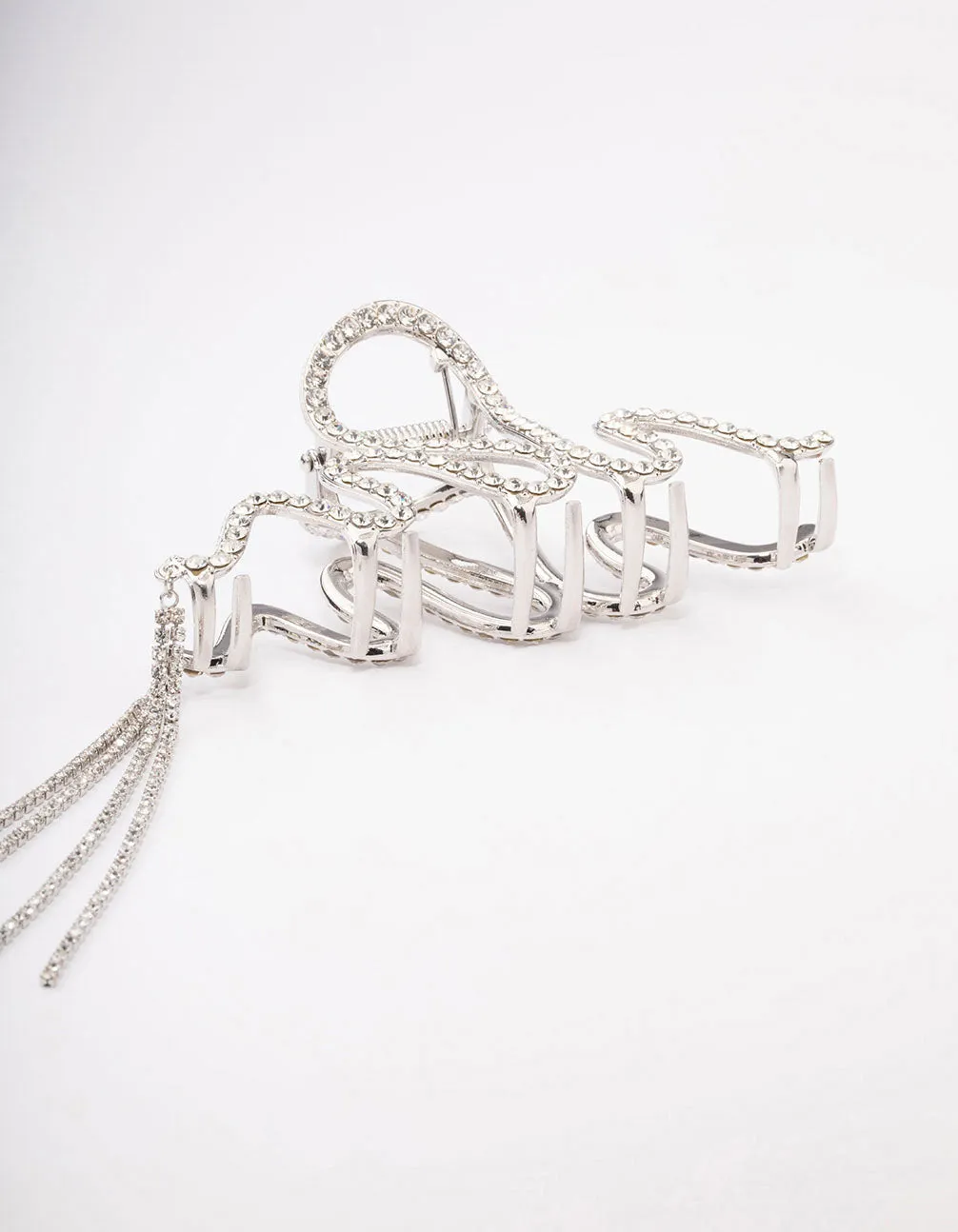 Silver Wavy Diamante Cup Chain Hair Claw Clip