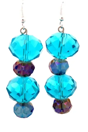 Sky Blue Double Tier Crystal Rondelle Earrings