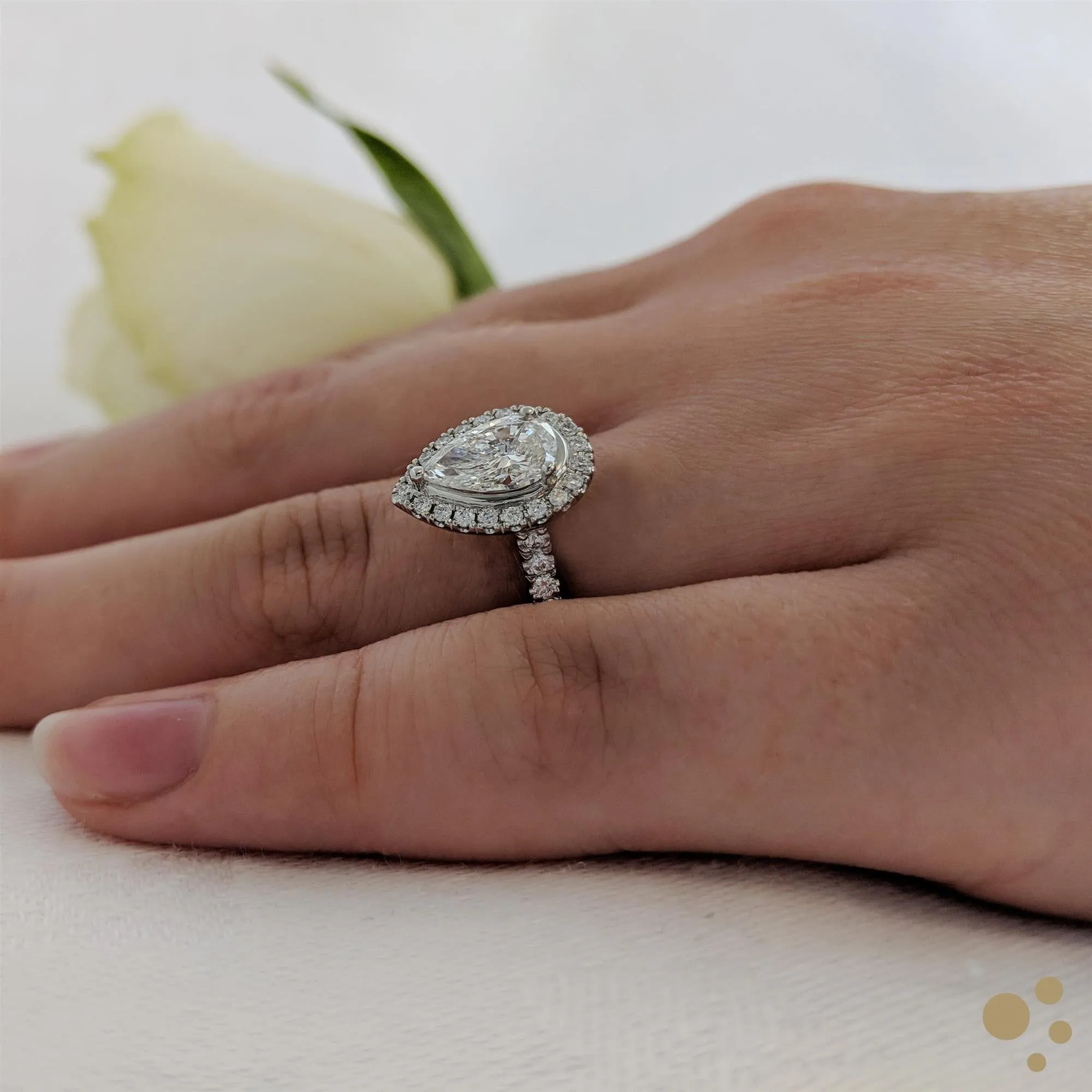 Skye Pear Halo 0.90ct Diamond Platinum Ring