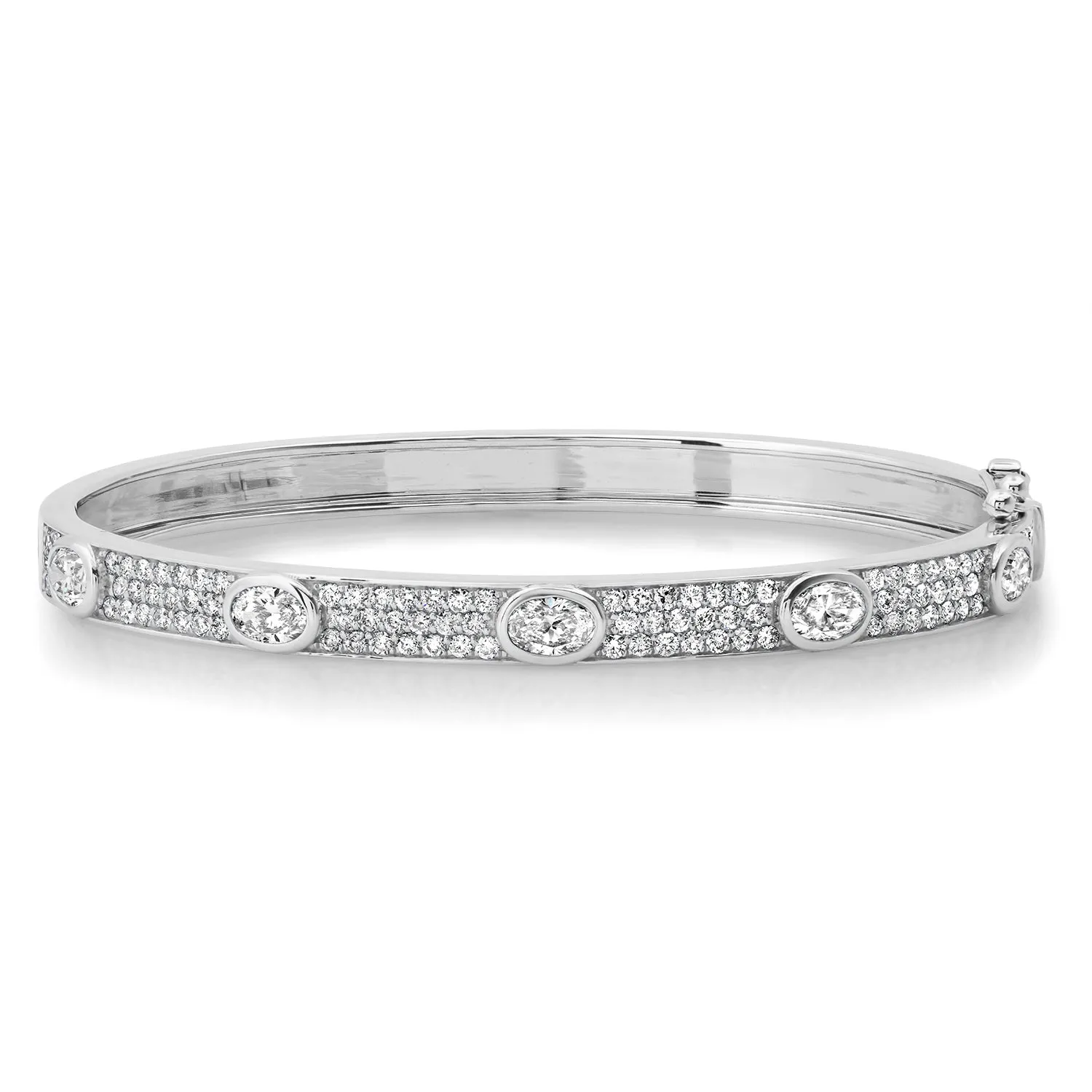 Sleek Oval and Pave Diamond Hinge Bangle Bracelet
