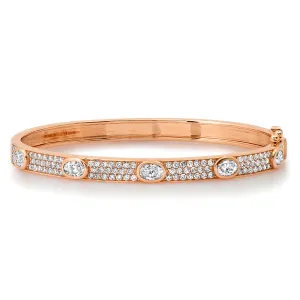 Sleek Oval and Pave Diamond Hinge Bangle Bracelet