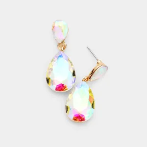Small AB Crystal Teardrop Dangle Earrings on Gold | Little Girls | Older Girls Interview | 444479
