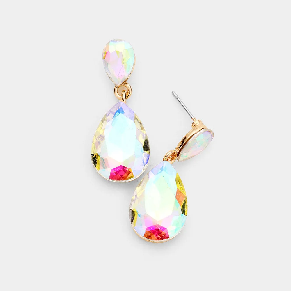 Small AB Crystal Teardrop Dangle Earrings on Gold | Little Girls | Older Girls Interview | 444479
