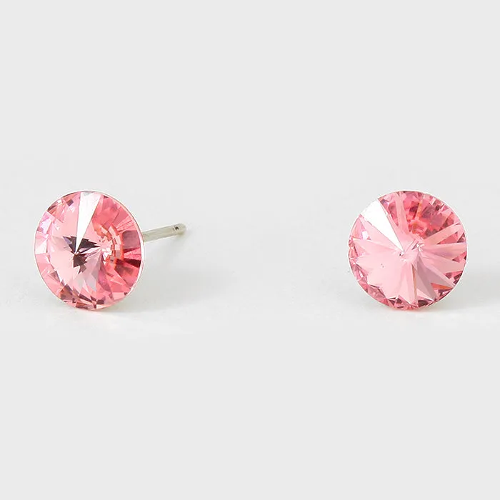 Small Pink Round Crystal Stud Earrings | 8 mm | 123256