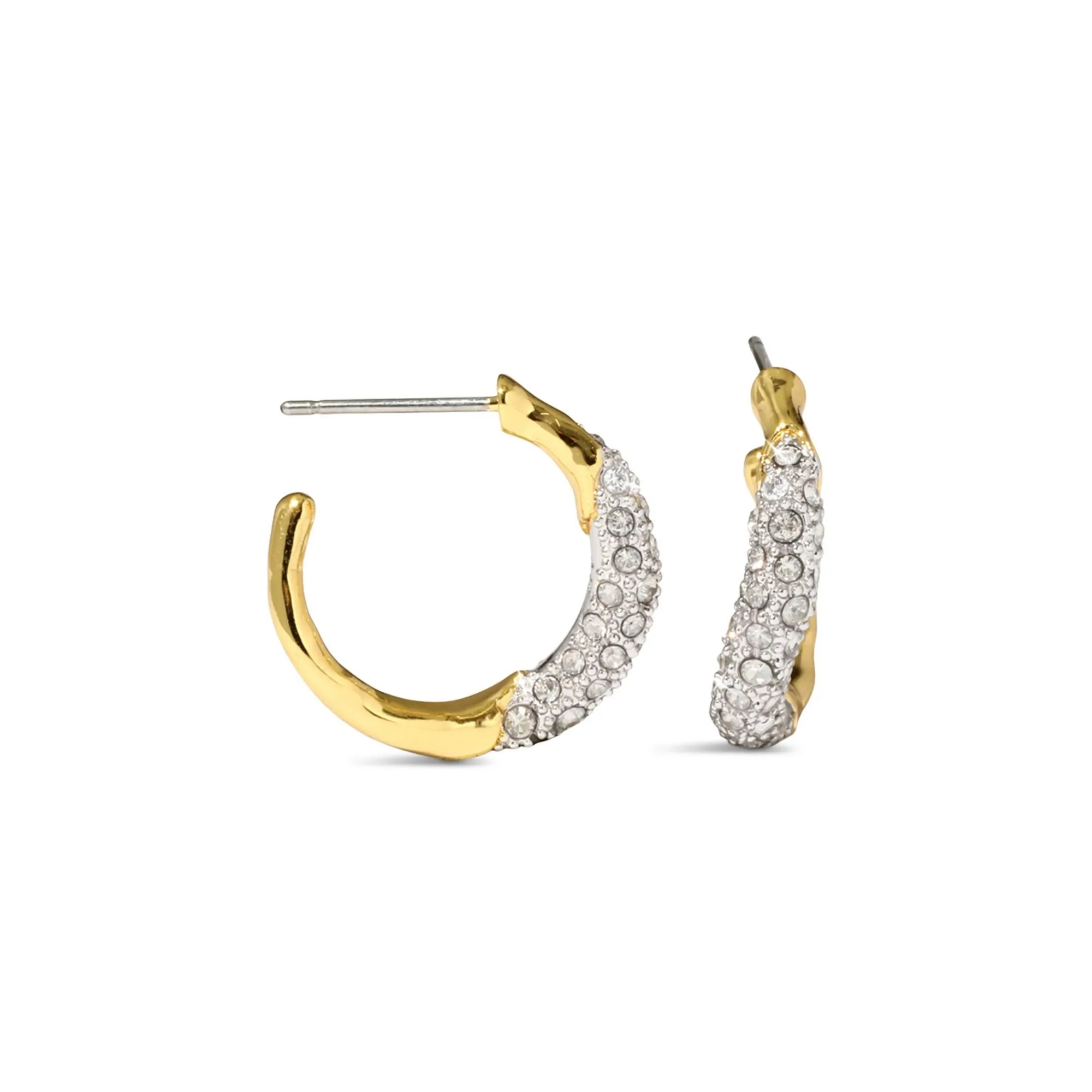 Solanales Gold Crystal Twist Mini Hoop Earring