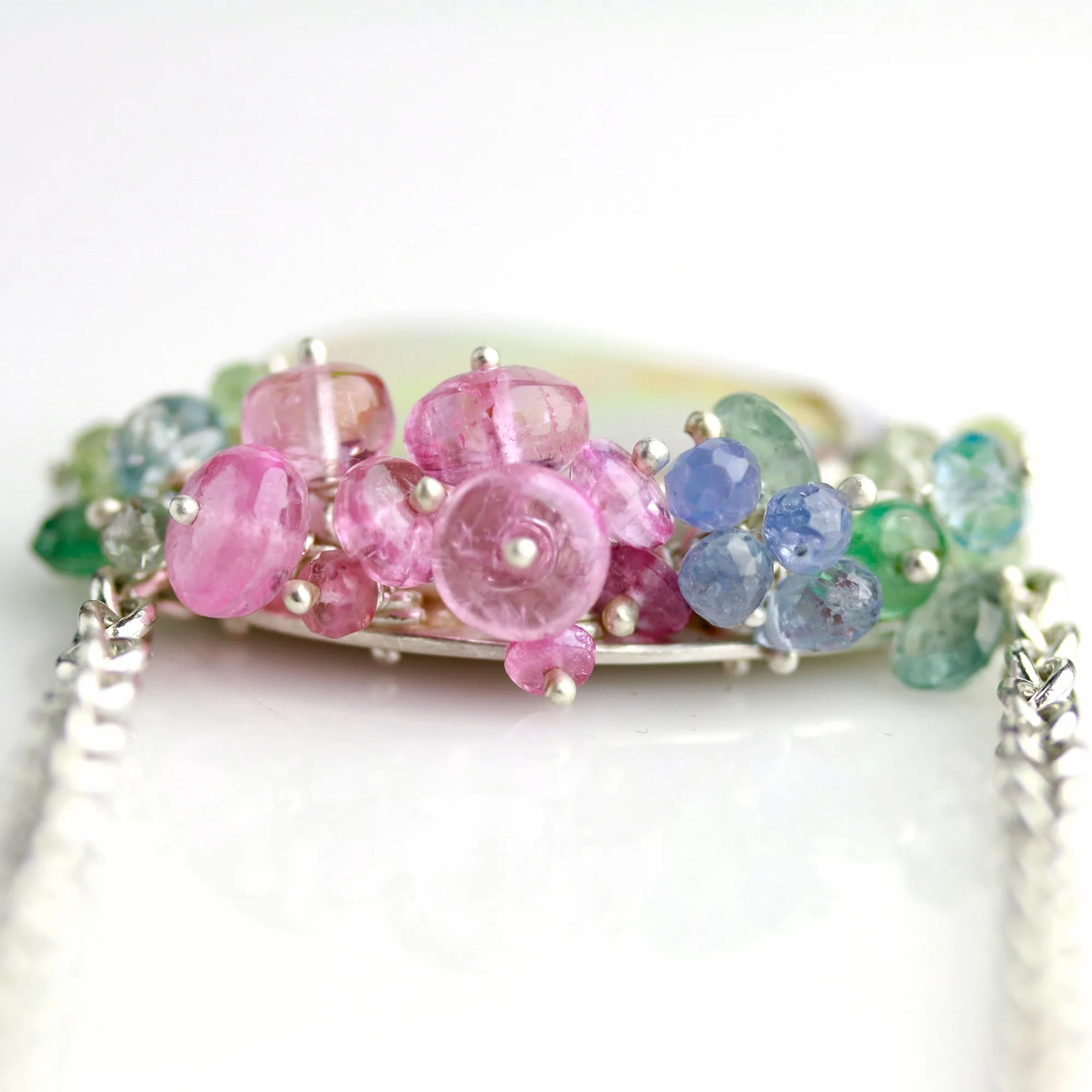 Sold! Pastel Shimmer Boulder Opal Necklace with Amethyst Agate and Gem Fringe
