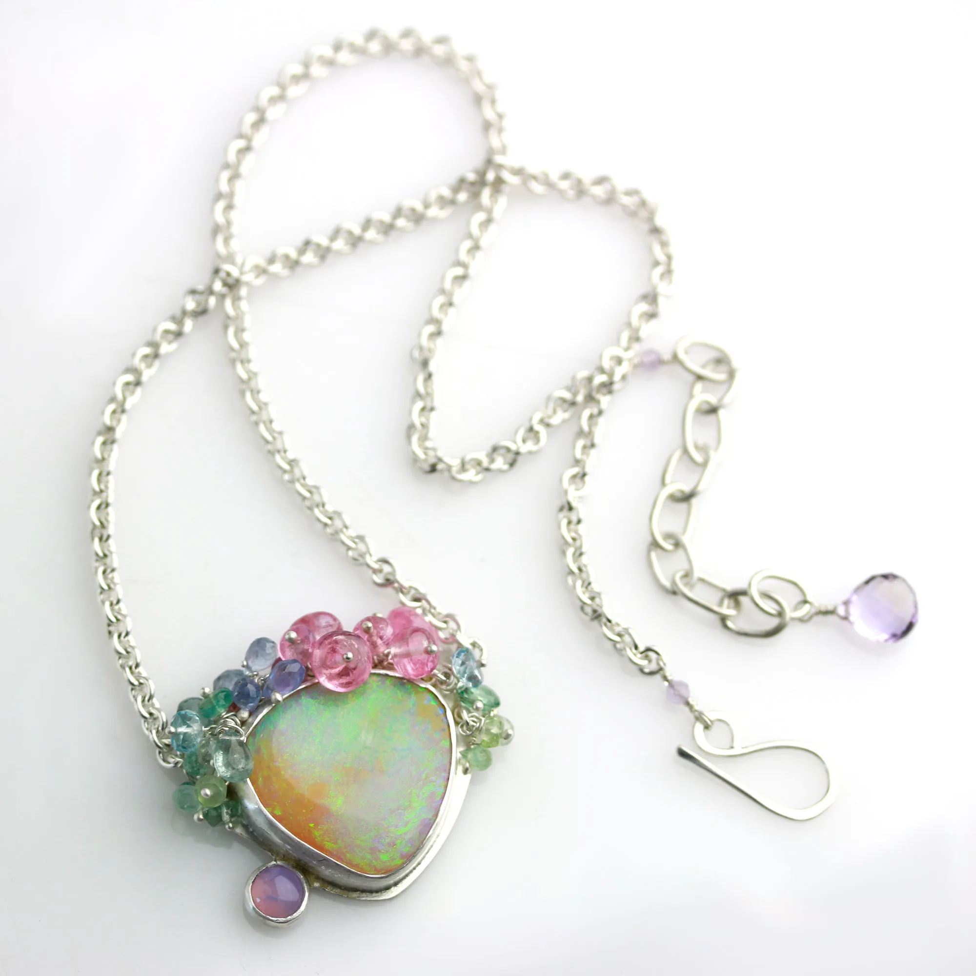 Sold! Pastel Shimmer Boulder Opal Necklace with Amethyst Agate and Gem Fringe