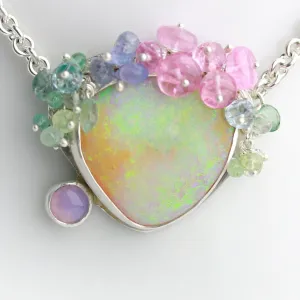Sold! Pastel Shimmer Boulder Opal Necklace with Amethyst Agate and Gem Fringe