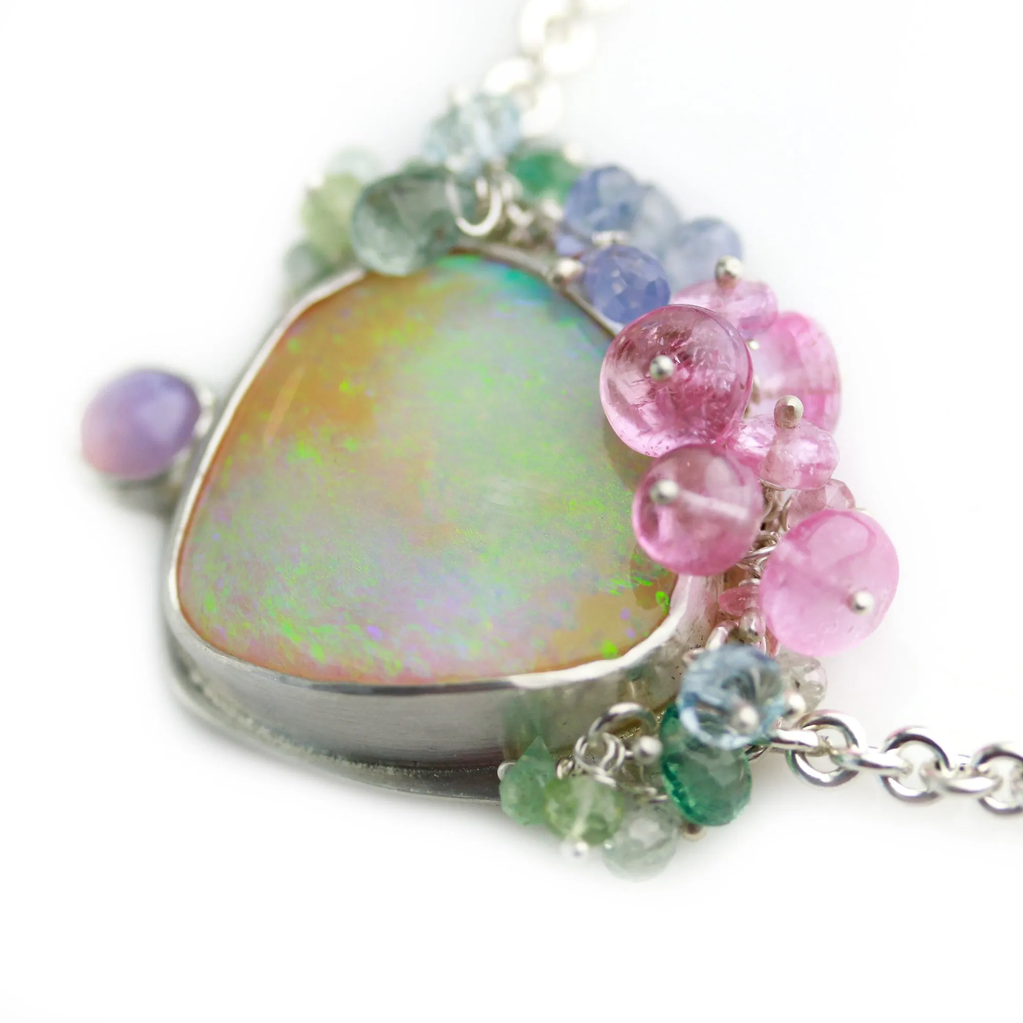Sold! Pastel Shimmer Boulder Opal Necklace with Amethyst Agate and Gem Fringe