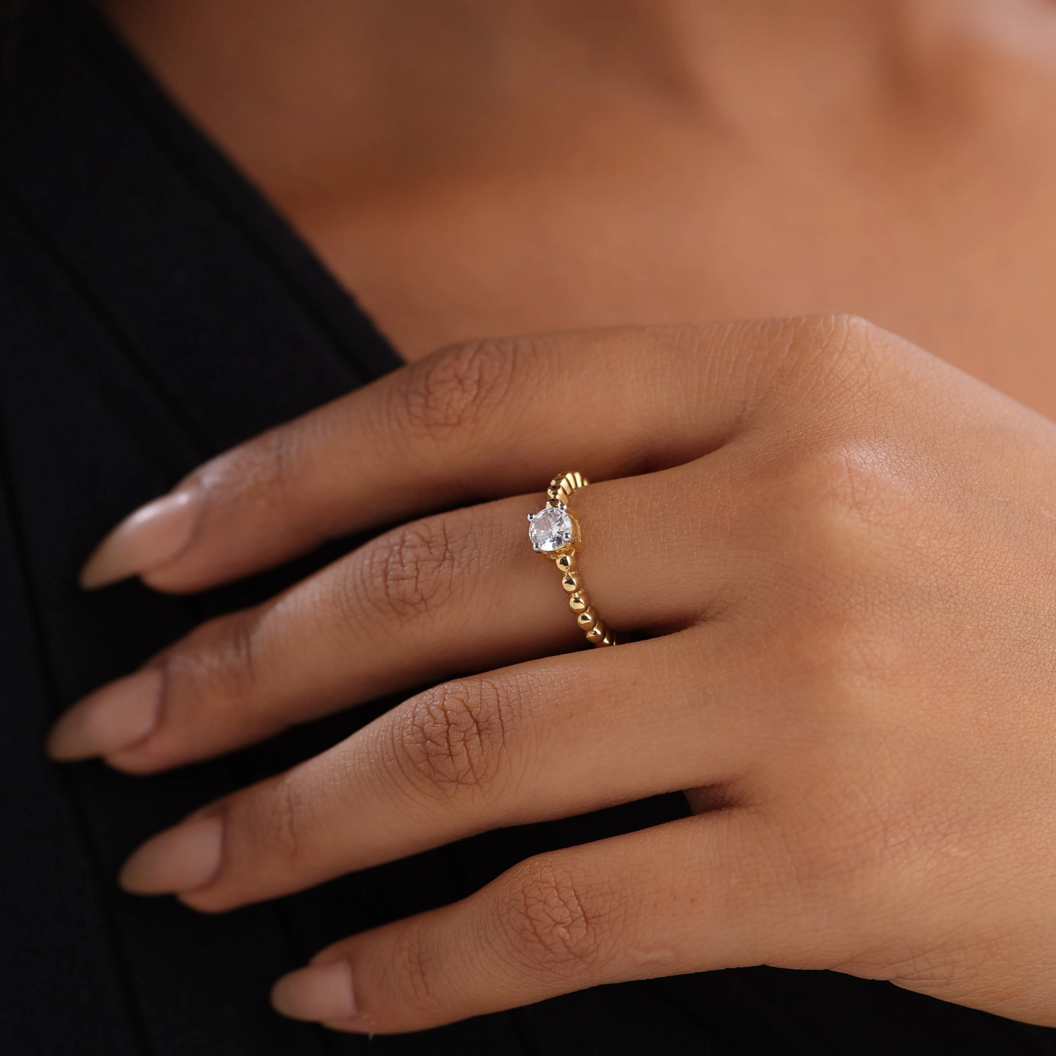 Solitaire Gold Bead Ring