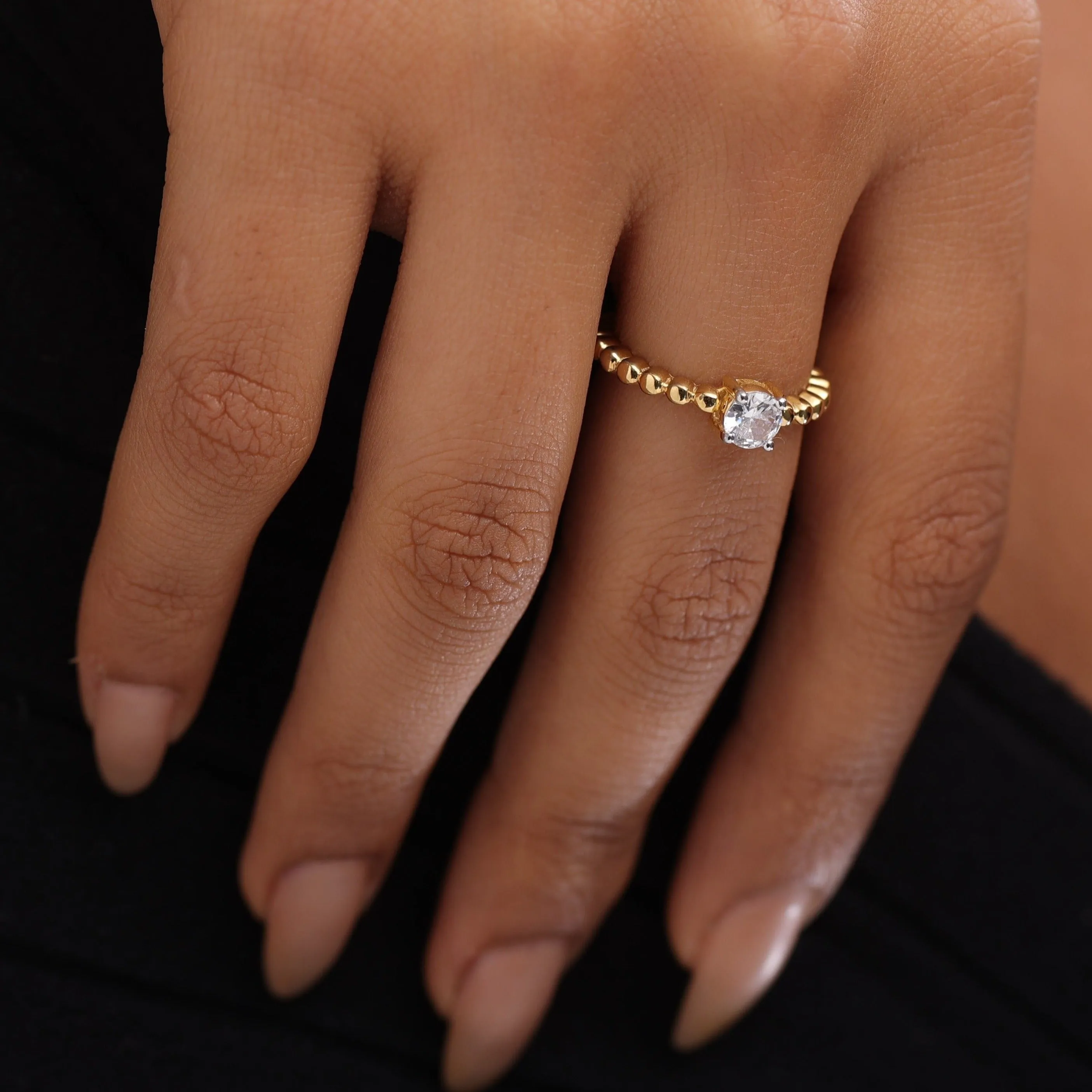 Solitaire Gold Bead Ring