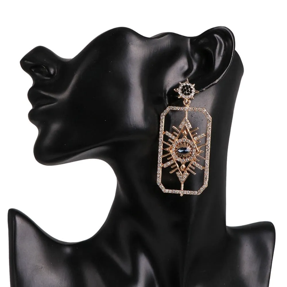 Sparkling Gold Rectangle Crystal Eye Drop Earrings - Vintage Glamour for Fashion-Forward Women