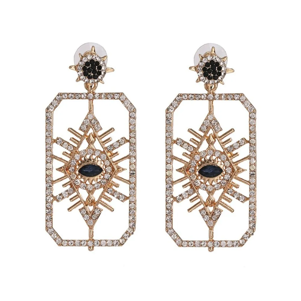 Sparkling Gold Rectangle Crystal Eye Drop Earrings - Vintage Glamour for Fashion-Forward Women