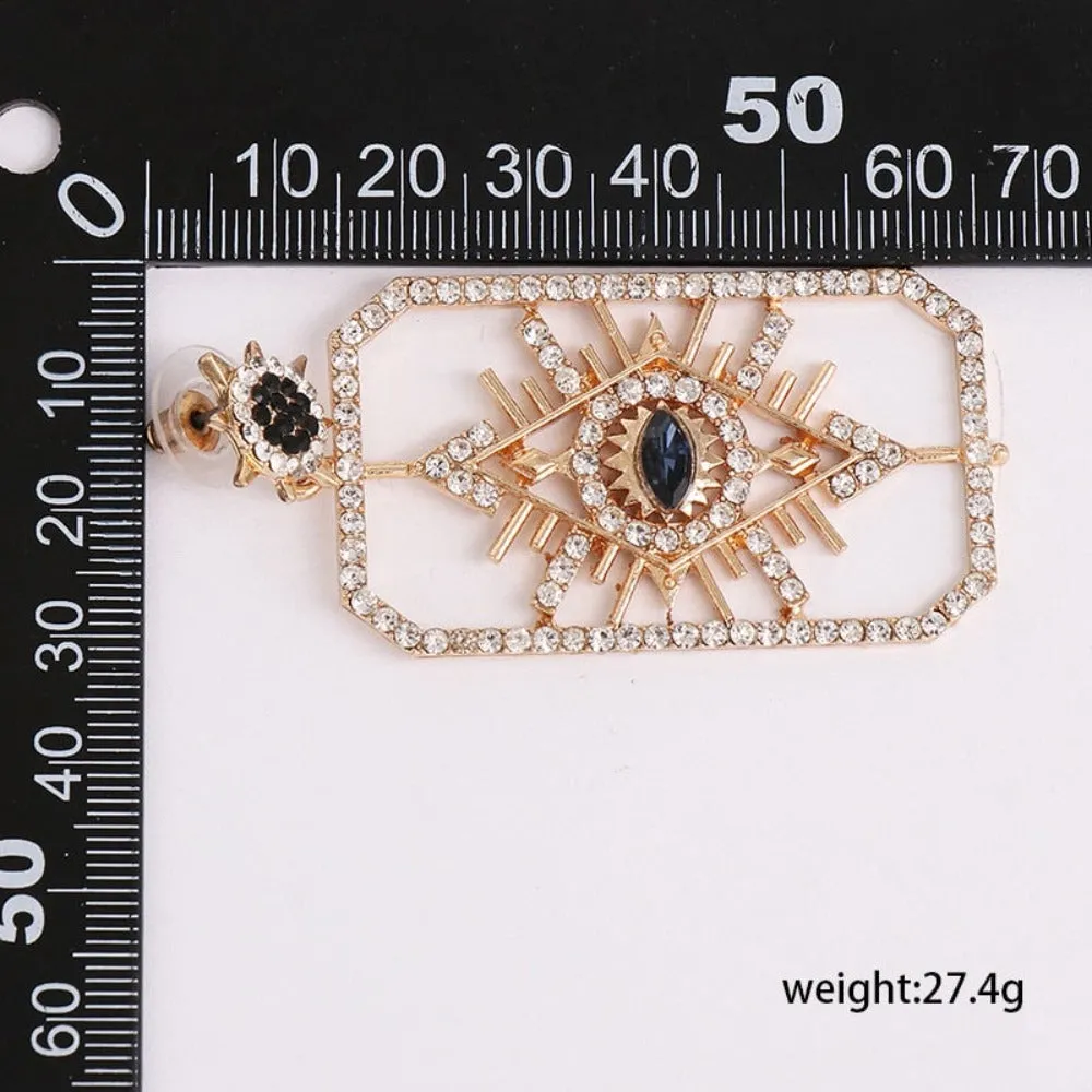 Sparkling Gold Rectangle Crystal Eye Drop Earrings - Vintage Glamour for Fashion-Forward Women