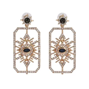 Sparkling Gold Rectangle Crystal Eye Drop Earrings - Vintage Glamour for Fashion-Forward Women