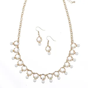 SQGN-060009 Diamond cut stone and pearl earring set