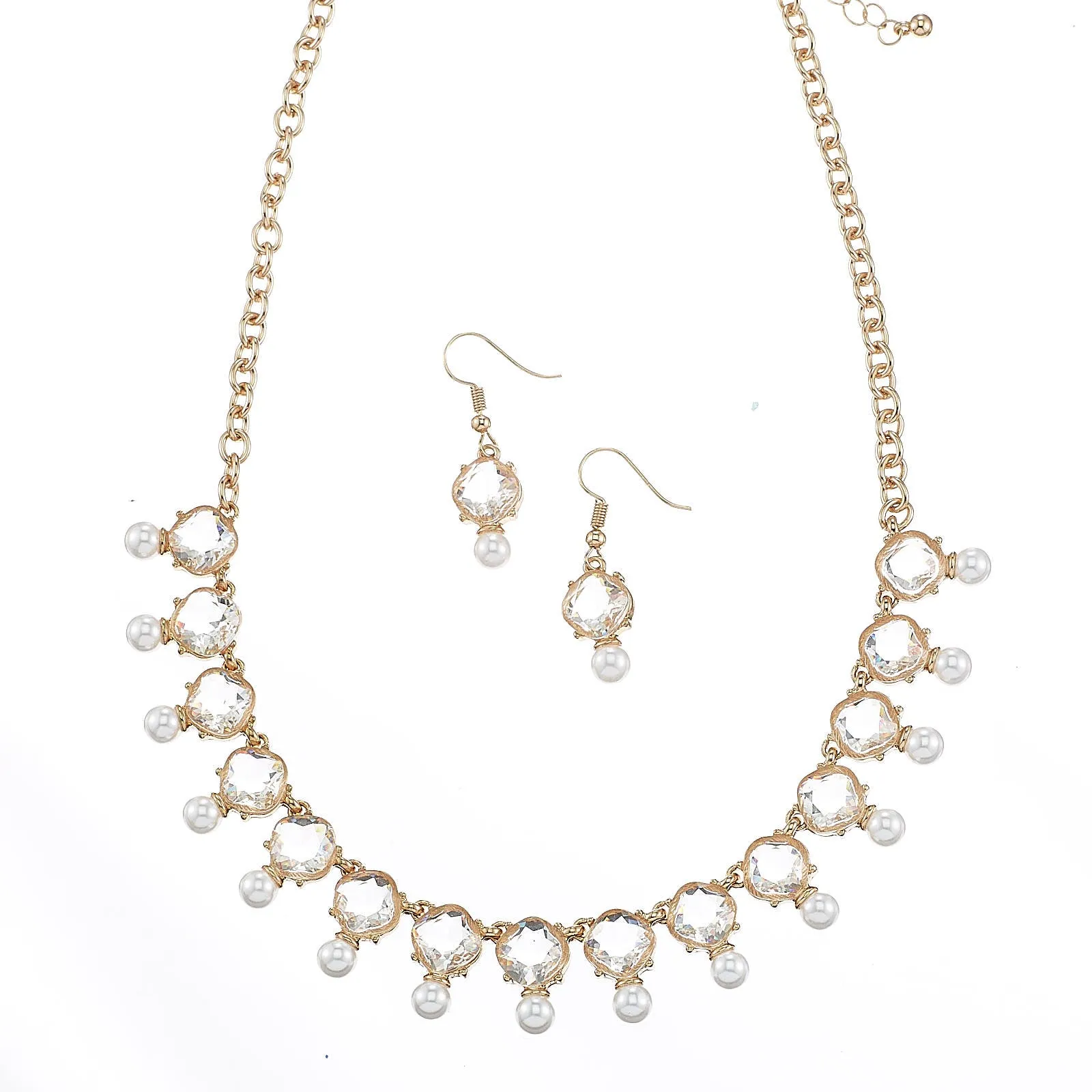SQGN-060009 Diamond cut stone and pearl earring set