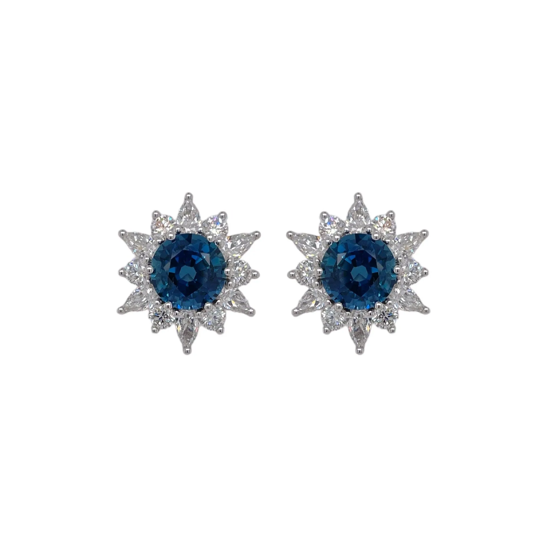Star Burst Teal Sapphire & Diamond Stud Earring