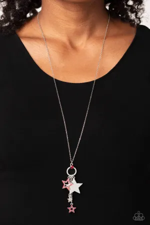 Starry Statutes - Red - Rhinestone Silver Star Patriotic Paparazzi Necklace