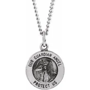 Sterling Silver 11.8 mm Guardian Angel Medal