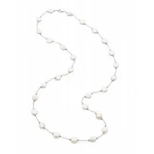 Sterling Silver 12-13 mm Freshwater Cultured White Coin Pearl Station 38" Necklace