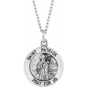 Sterling Silver 15 mm Round St. Patrick 18" Necklace