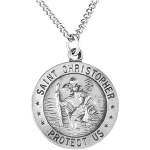 Sterling Silver 18 mm St. Christopher Medal 18” Necklace