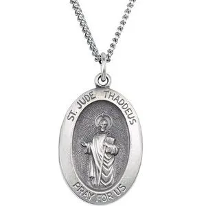 Sterling Silver 18.7x13.5 mm Oval St. Jude Thaddeus 18" Necklace