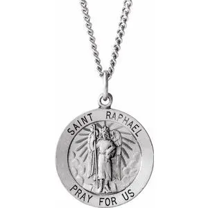 Sterling Silver 22 mm Round St. Raphael 24" Necklace