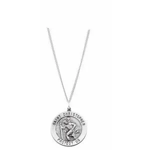 Sterling Silver 33 mm St. Christopher Medal 24 Necklace