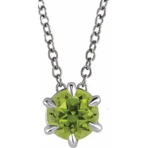 Sterling Silver 5 mm Natural Peridot Solitaire 16-18" Necklace