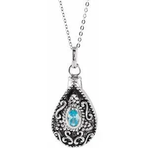 Sterling Silver 6x4 mm Pear March Ash Holder Birthstone 18" Necklace
