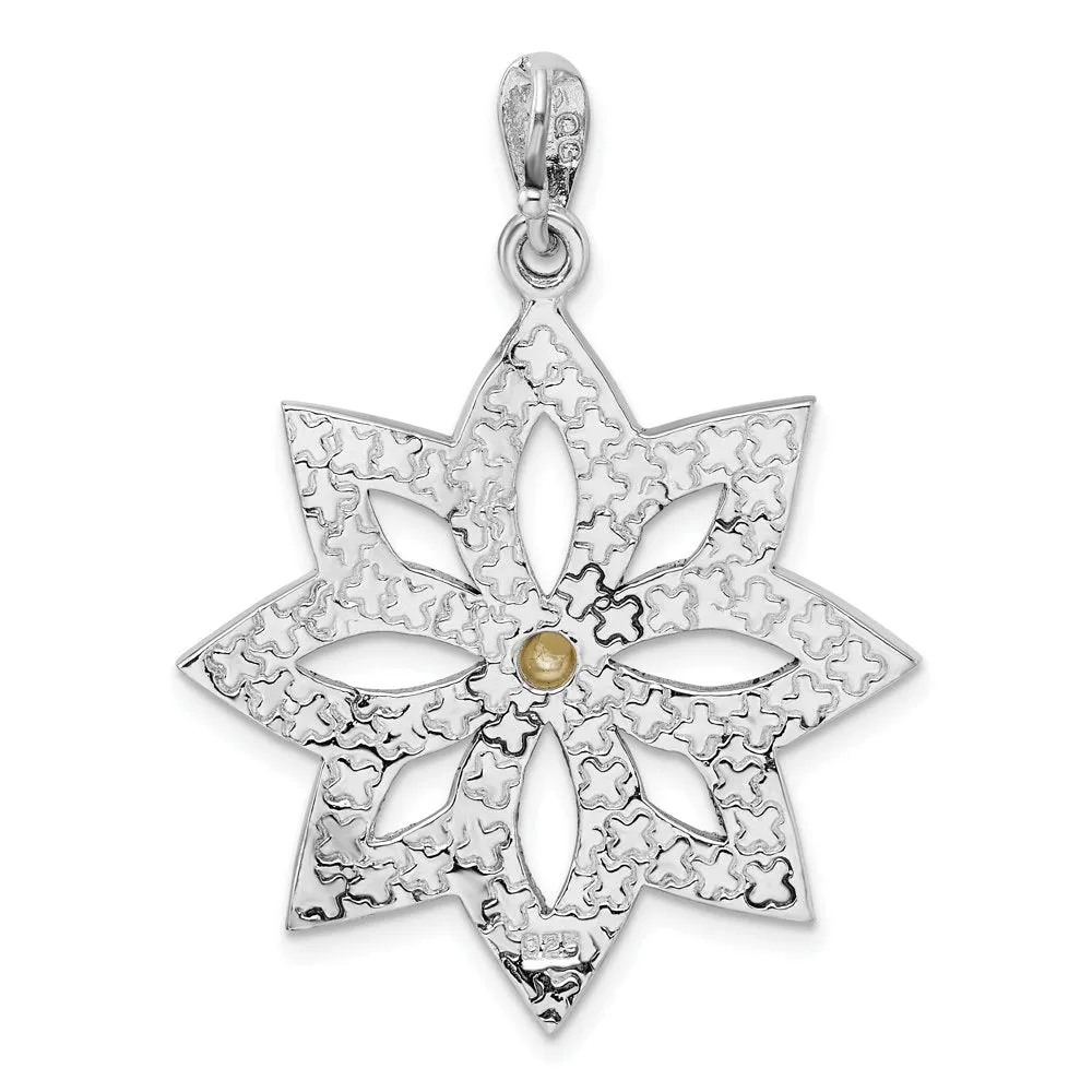 Sterling Silver Antiqued Marcasite & Imitation Pearl Flower Pendant QP5192