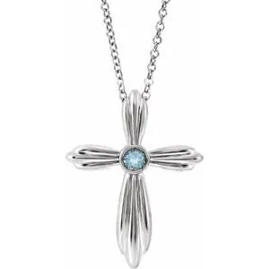 Sterling Silver Aquamarine Cross 16-18" Necklace