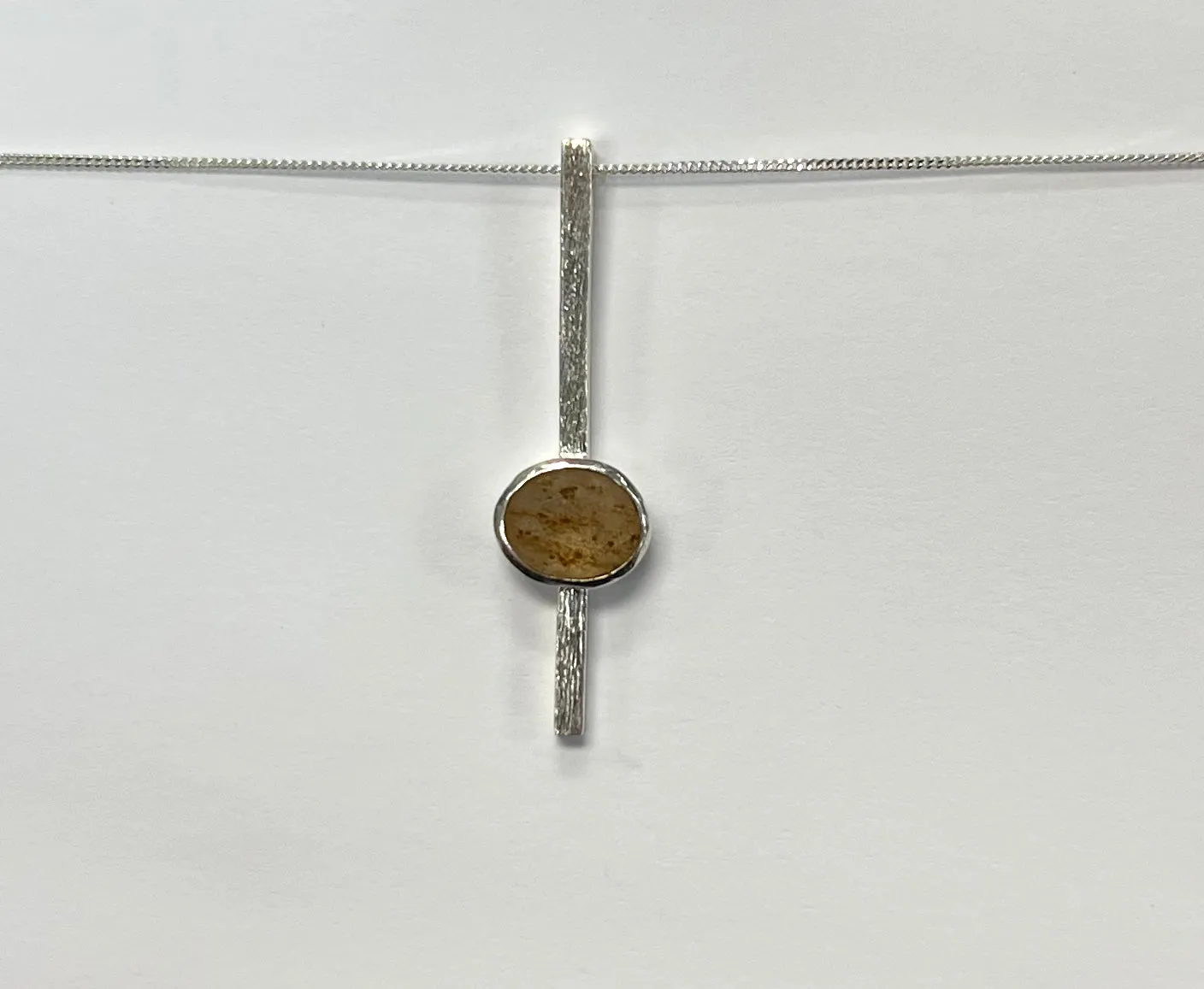 Sterling Silver Bar & Oval Faceted Crystal Necklace