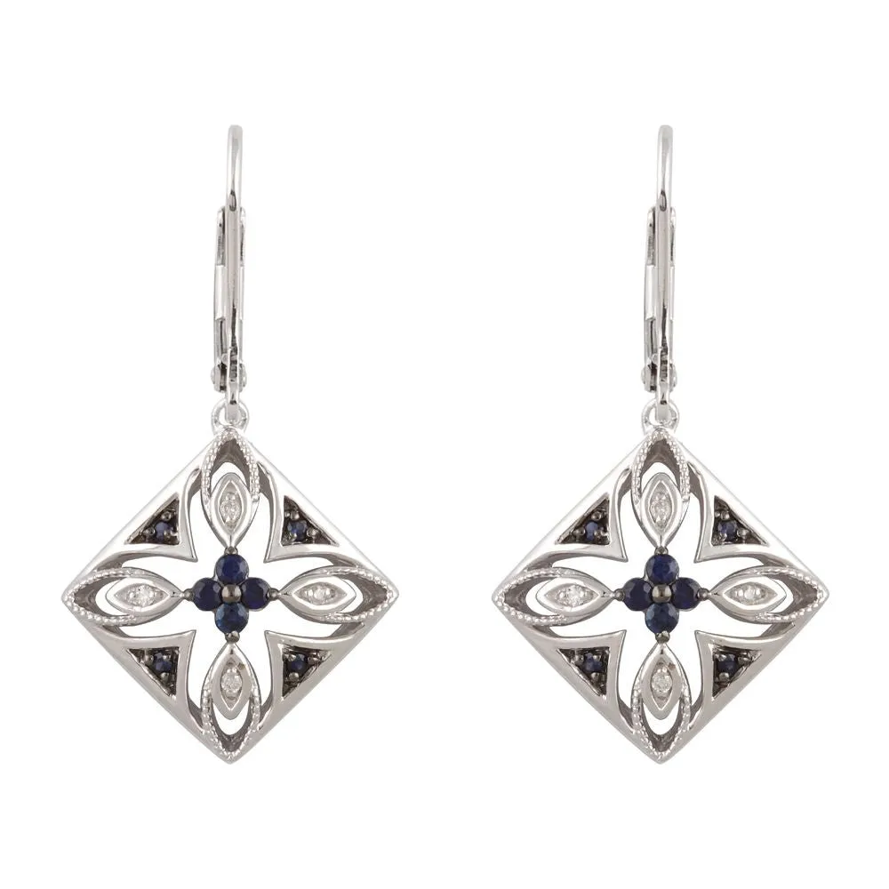 Sterling Silver Blue Sapphire & .04 CTW Diamond Lever Back Earrings