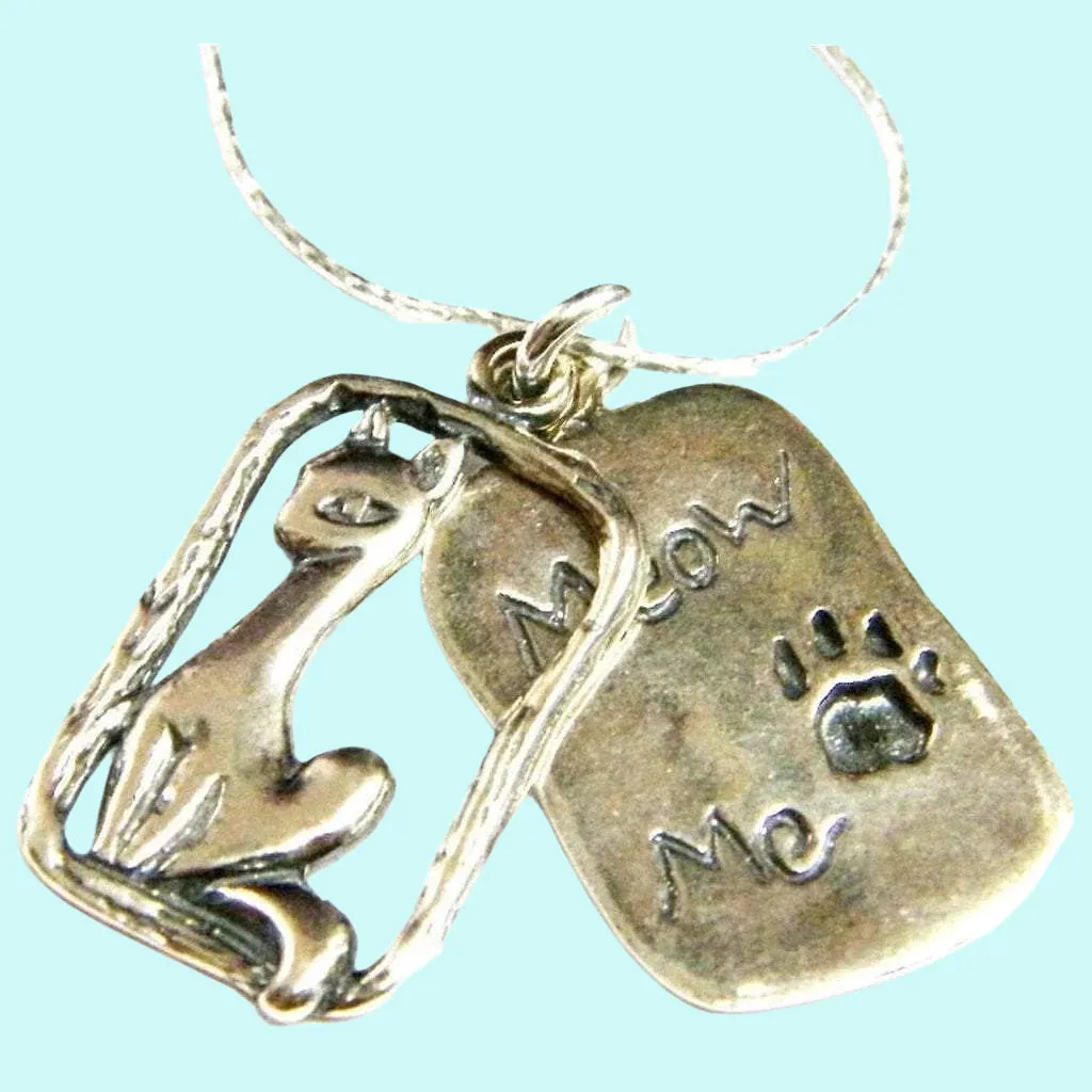 Sterling Silver engraved necklace cat "meow me"