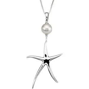 Sterling Silver Freshwater Cultured Pearl Starfish 18" Necklace