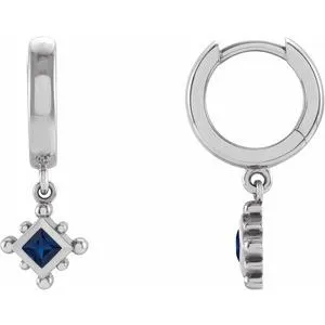 Sterling Silver Lab-Grown Blue Sapphire Beaded Bezel-Set Hoop Earrings